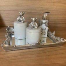 Kit higiene prata cromo com ursinhos 